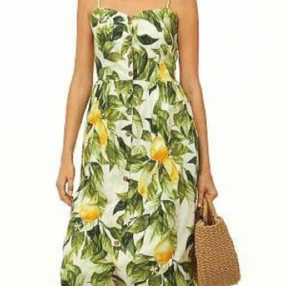 H&M lemon linen dress. Yellow and Green Spaghetti Strap Sundress Resort Wear